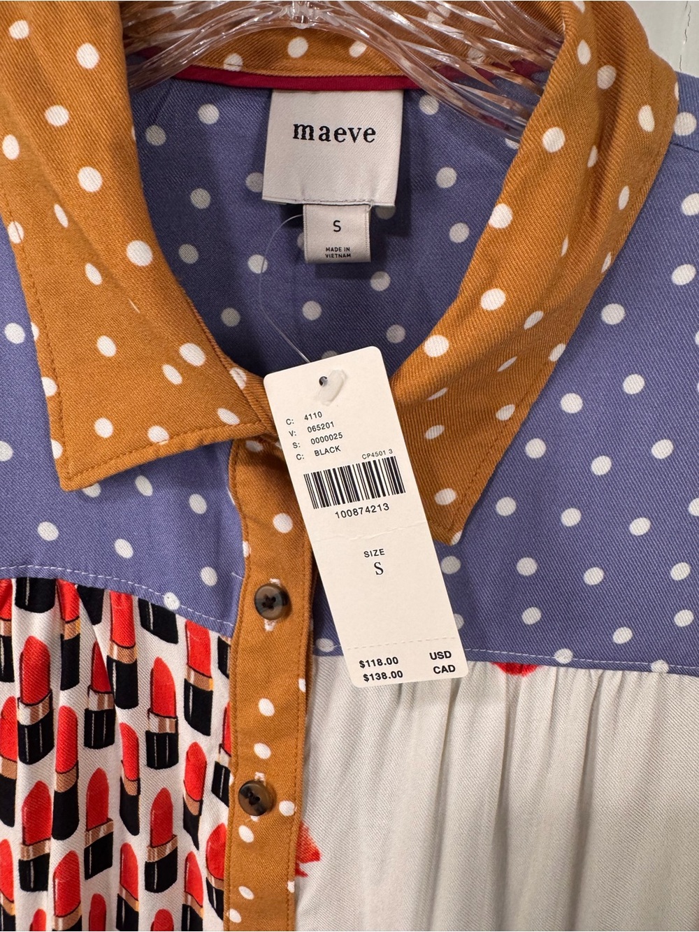 Maeve Mixed-Print Button-Down Shirt in Lavender, Red, Cream, Mustard - Picture 3 of 3